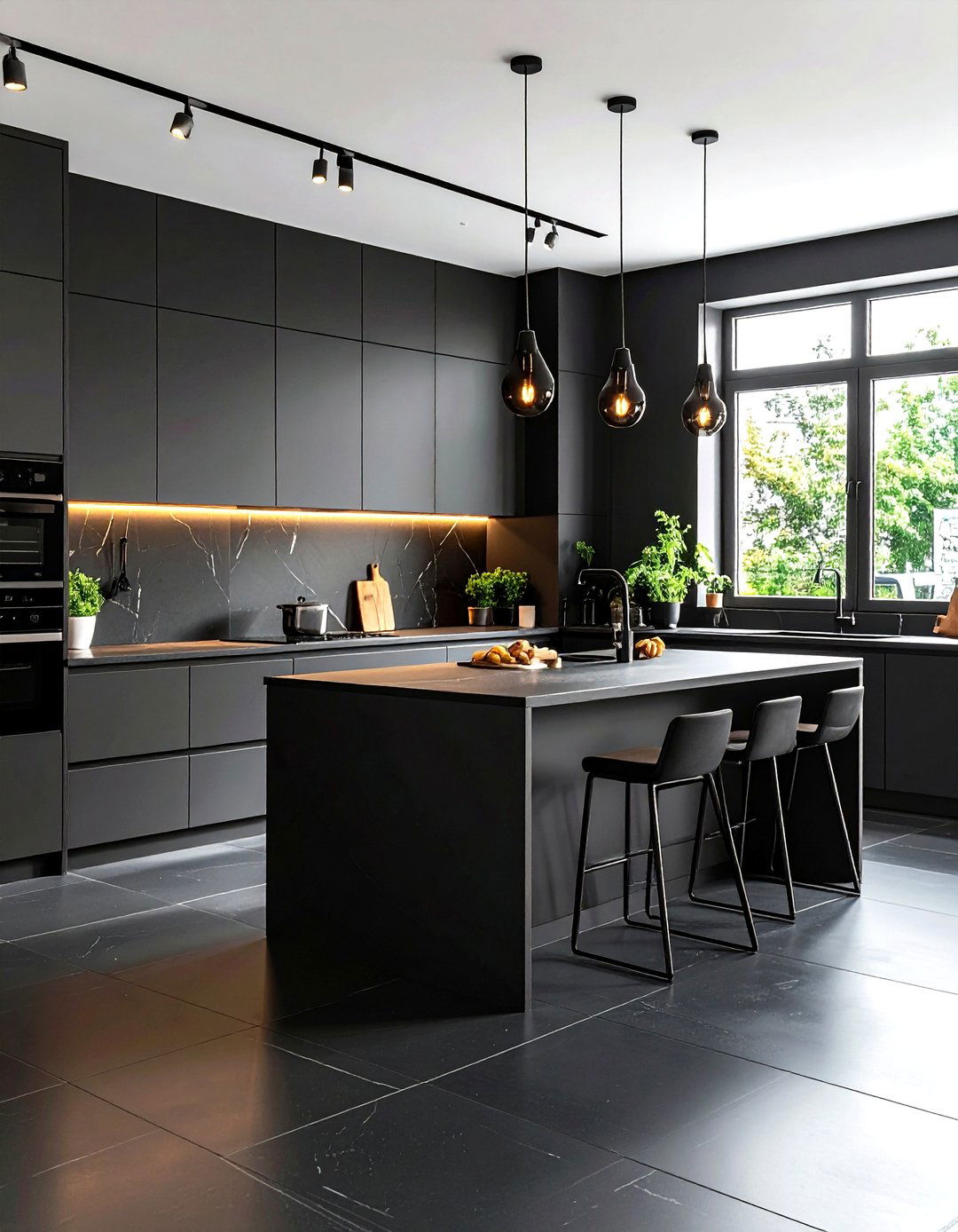 Large Format Black Porcelain Slab Installation - 24 Black and White Kitchen Backsplash Ideas