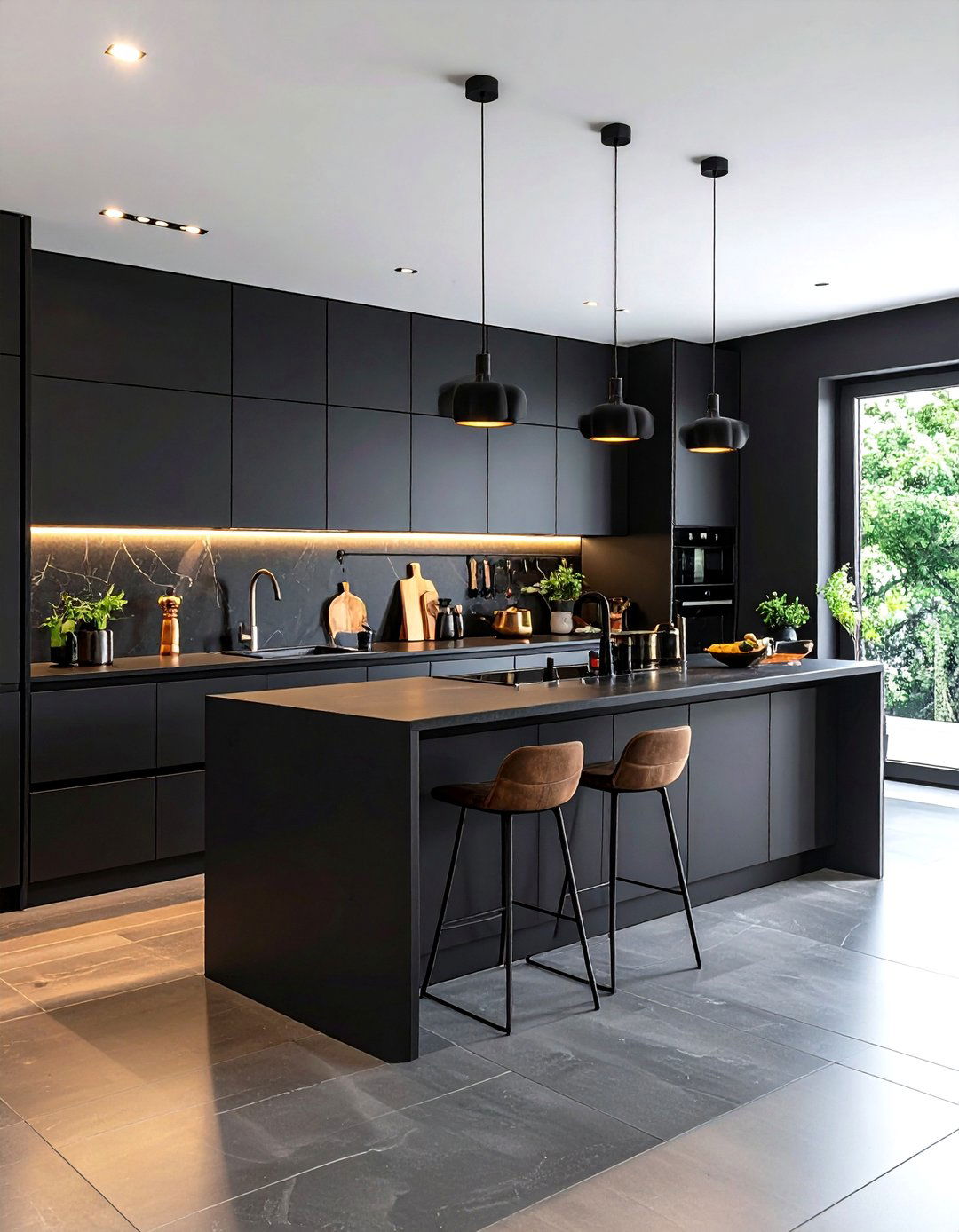 Large Format Black Porcelain Tiles - 24 Black Kitchen Floor Ideas