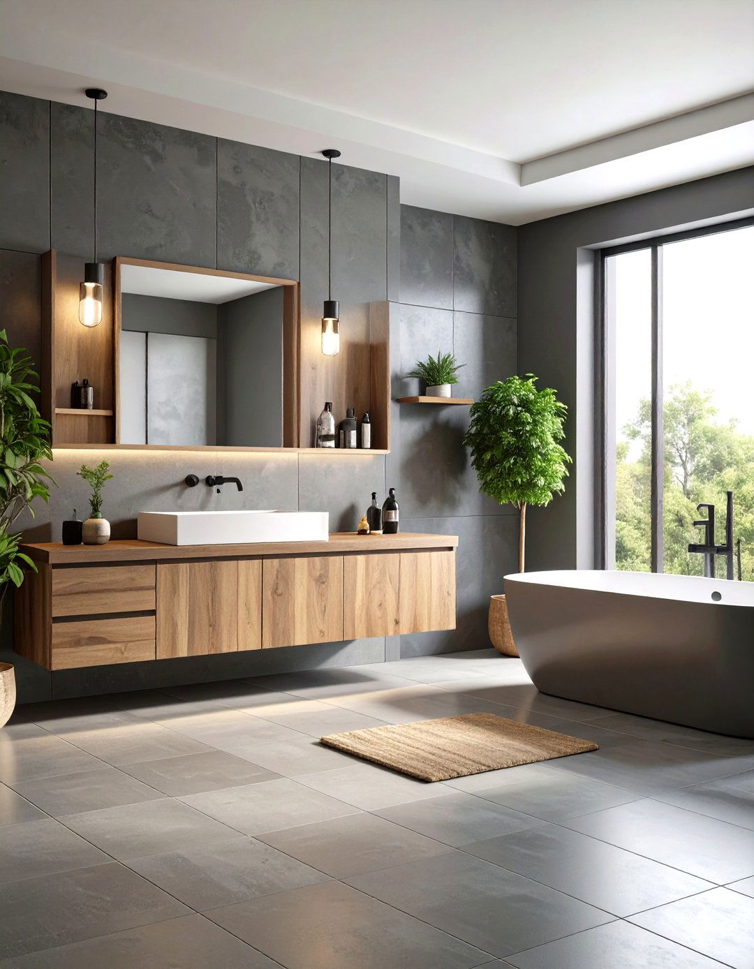 Large Format Gray Bathroom Tiles - 24 Gray Floor Bathroom Ideas