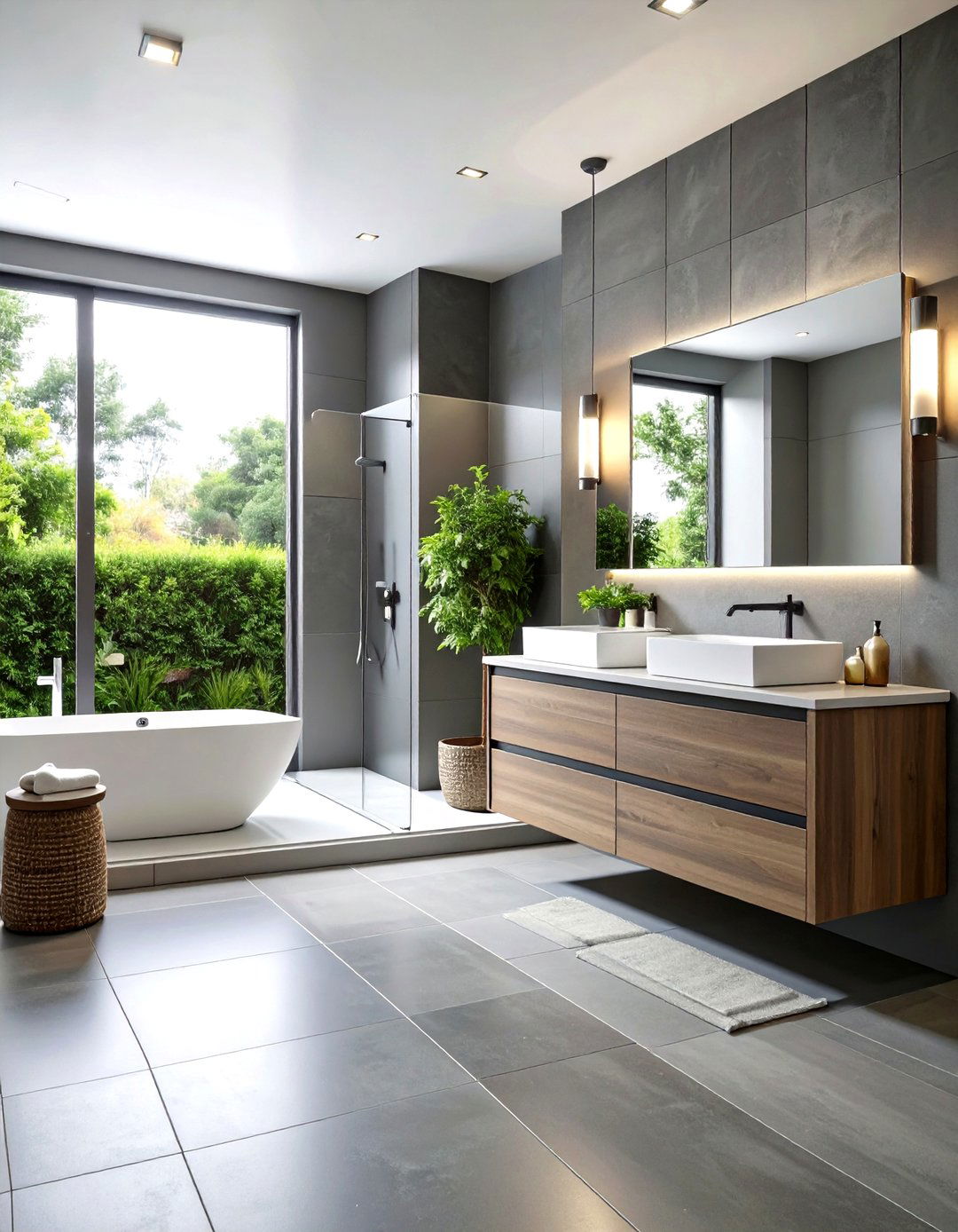 Large Format Gray Tile Minimalist - 24 Small Bathroom Walk in Shower Ideas
