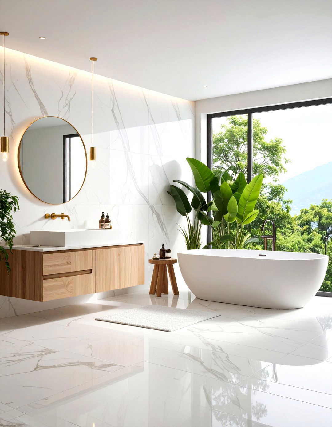 Large Format Marble Effect Tiles - 24 Bathroom Wall Ideas