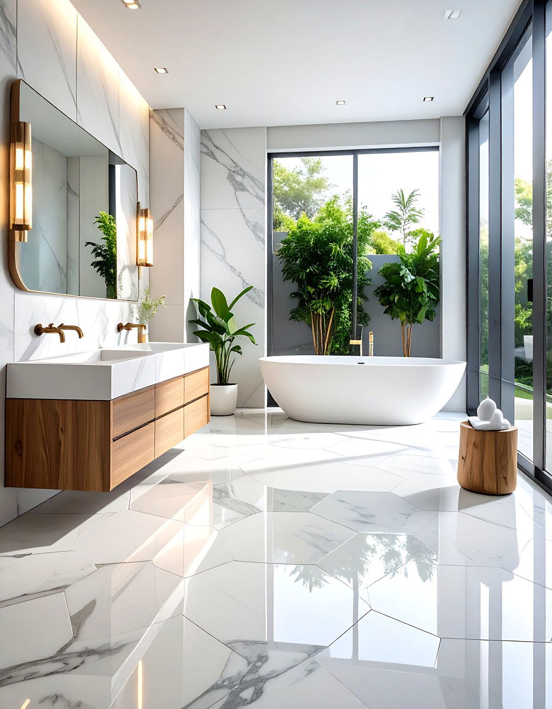 Large Format Marble Hexagon Bathroom Floors - 24 Bathrooms With Hexagon Tile Floors