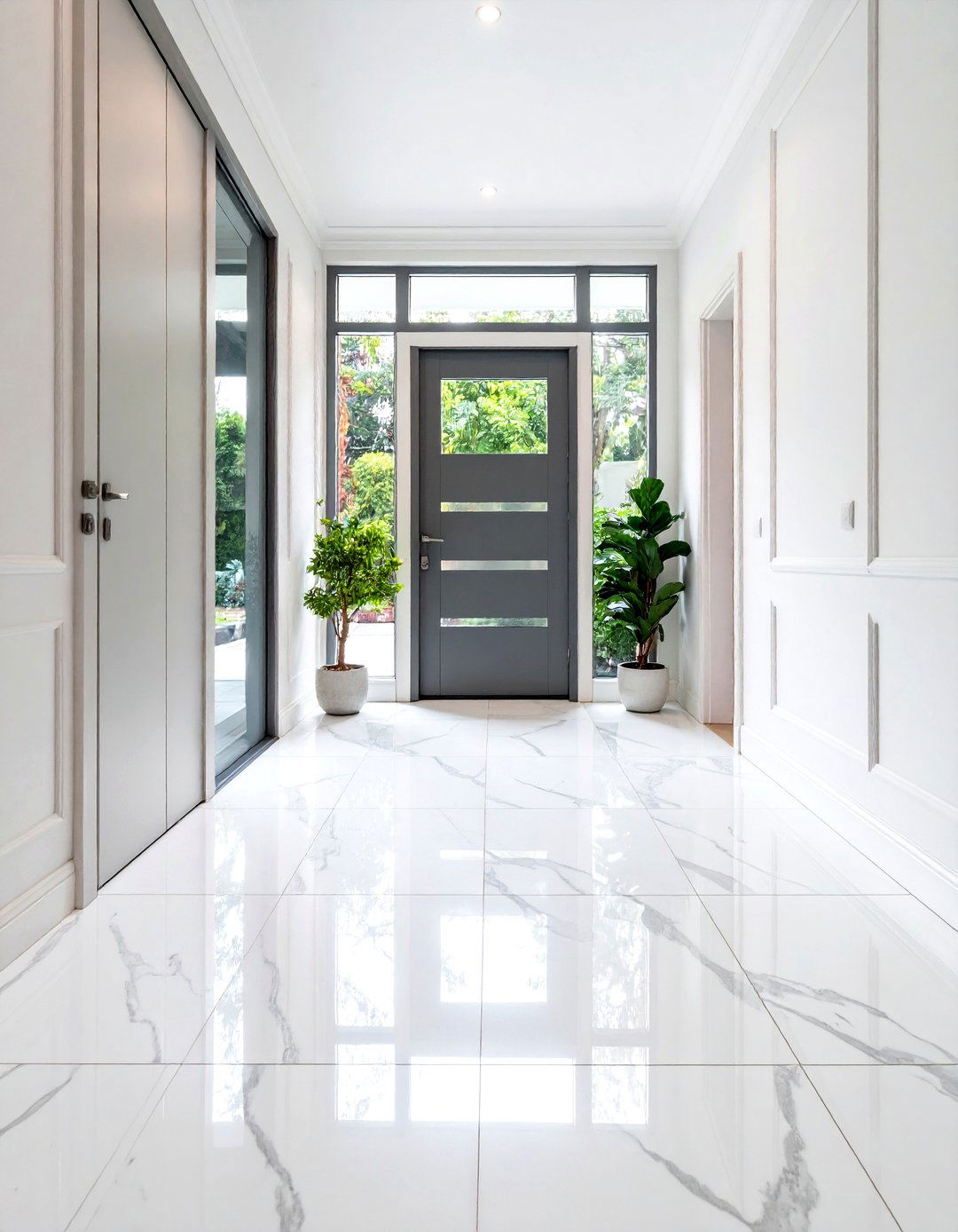 Large Format Marble Look Tiles - 24 Small Entryway Tile Floor Ideas