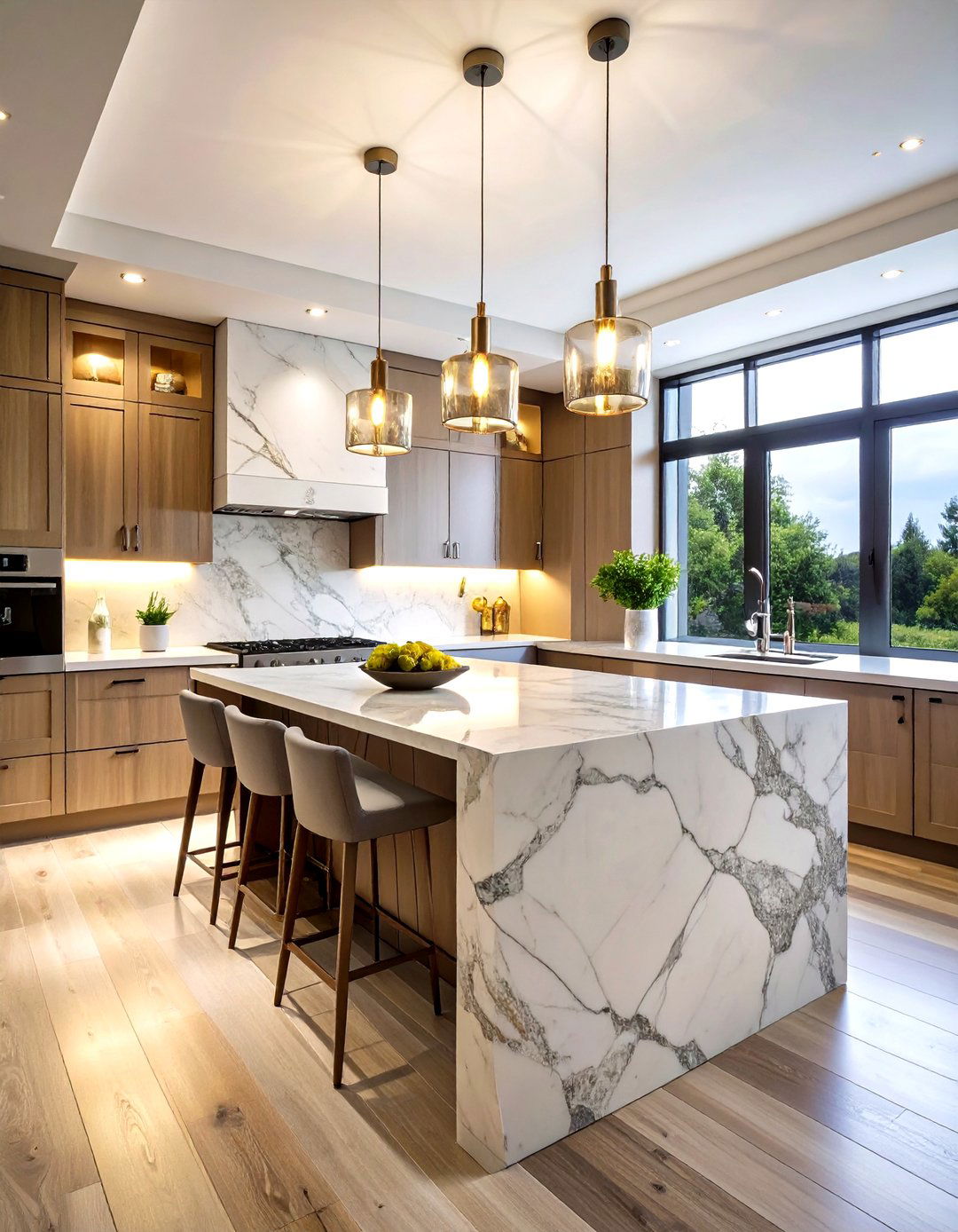 Large Format Marble Slab Backsplash - 24 Modern Kitchen Backsplash Ideas