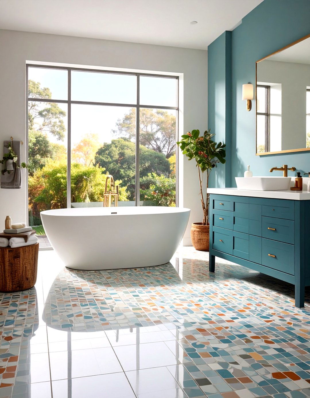 Large Format Mosaic Look Porcelain Tiles - 24 Bathroom Mosaic Floor Tile Ideas