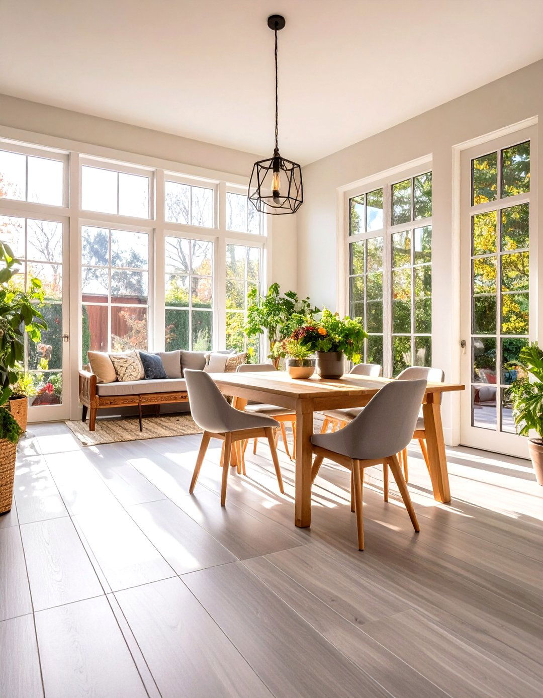 Large Format Neutral Porcelain Sunroom Tiles - 24 Sunroom Tile Floor Ideas