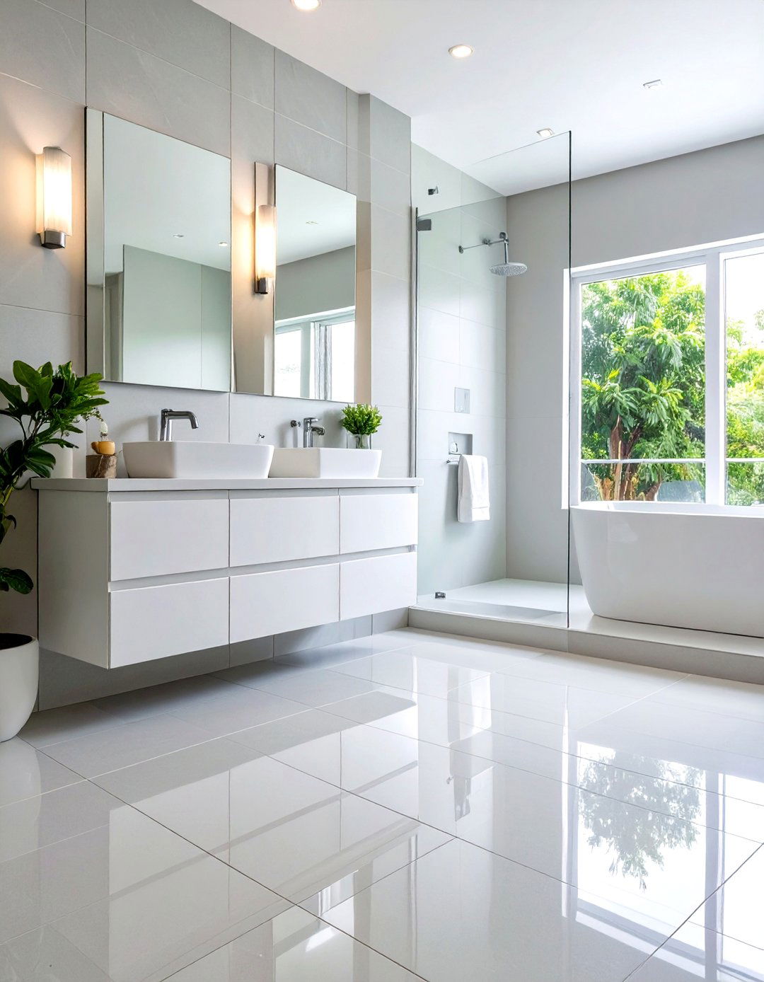 Large Format Porcelain Tiles - 24 Small Bathroom Flooring Ideas
