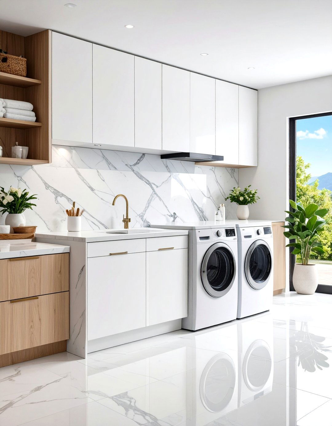 Large Format Slab Backsplash - 24 Laundry Room Backsplash Ideas