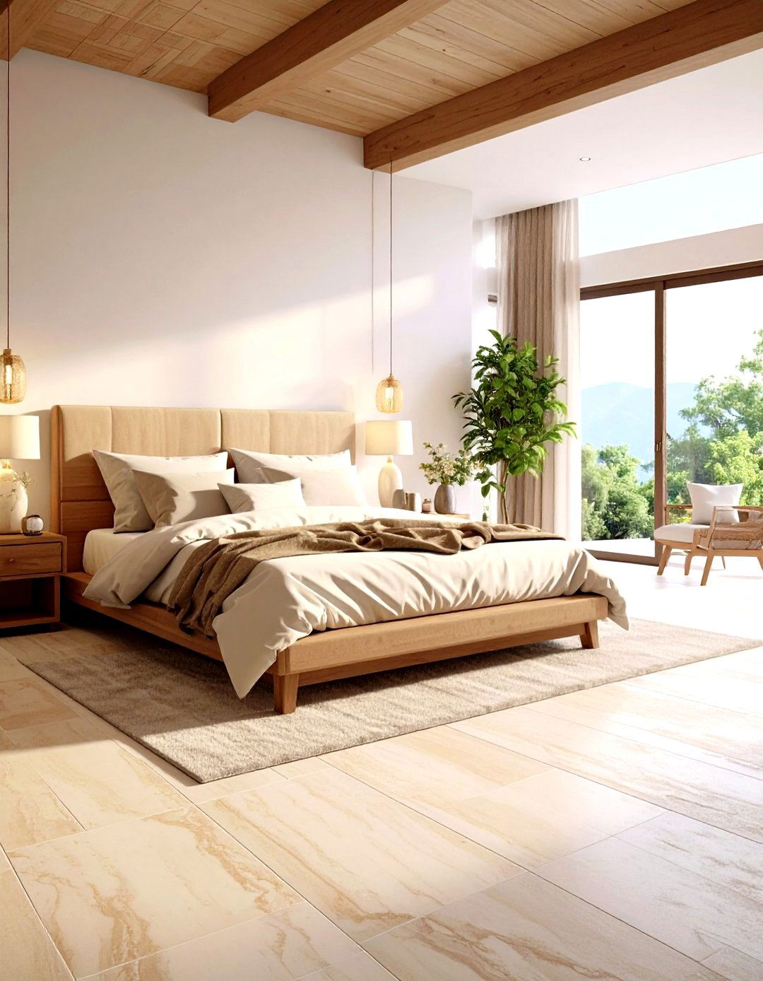 Large Format Stone Look Tiles - 24 Bedroom Flooring Ideas