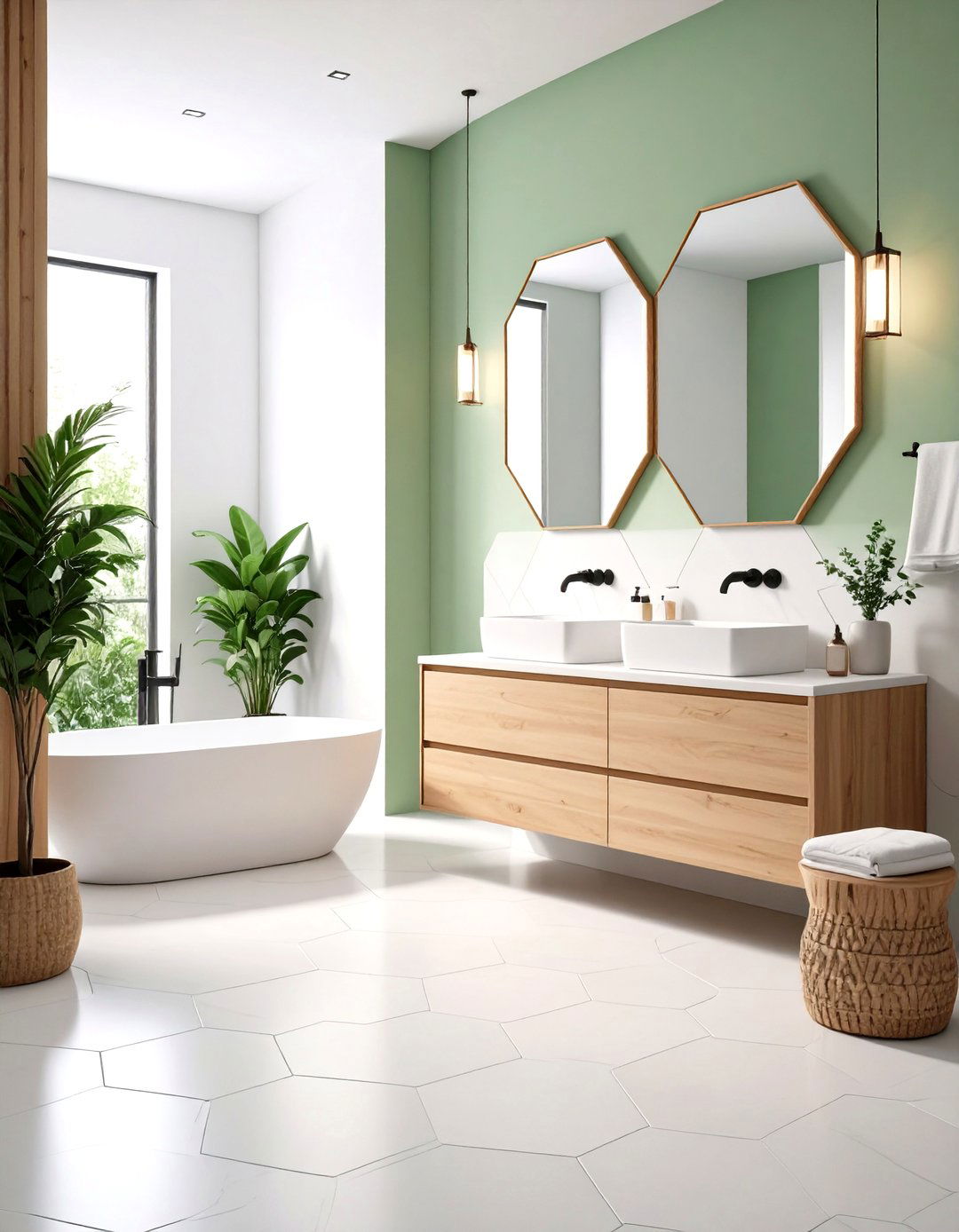 Large Hexagon Tiles for Minimalist Bathrooms - 24 Bathrooms With Hexagon Tile Floors