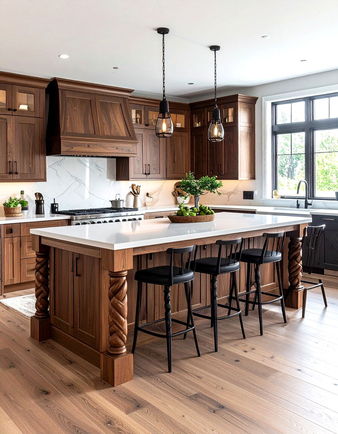 Large Kitchen Island with Barley Twist Legs - 24 Tudor Kitchen Ideas