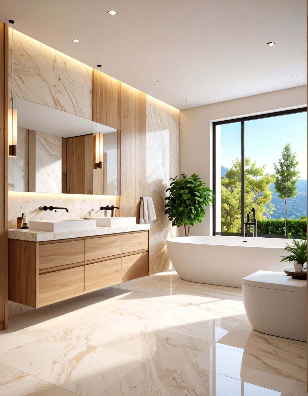 Large Slab Travertine Seamless Walls - 24 Travertine Tile Bathroom Ideas