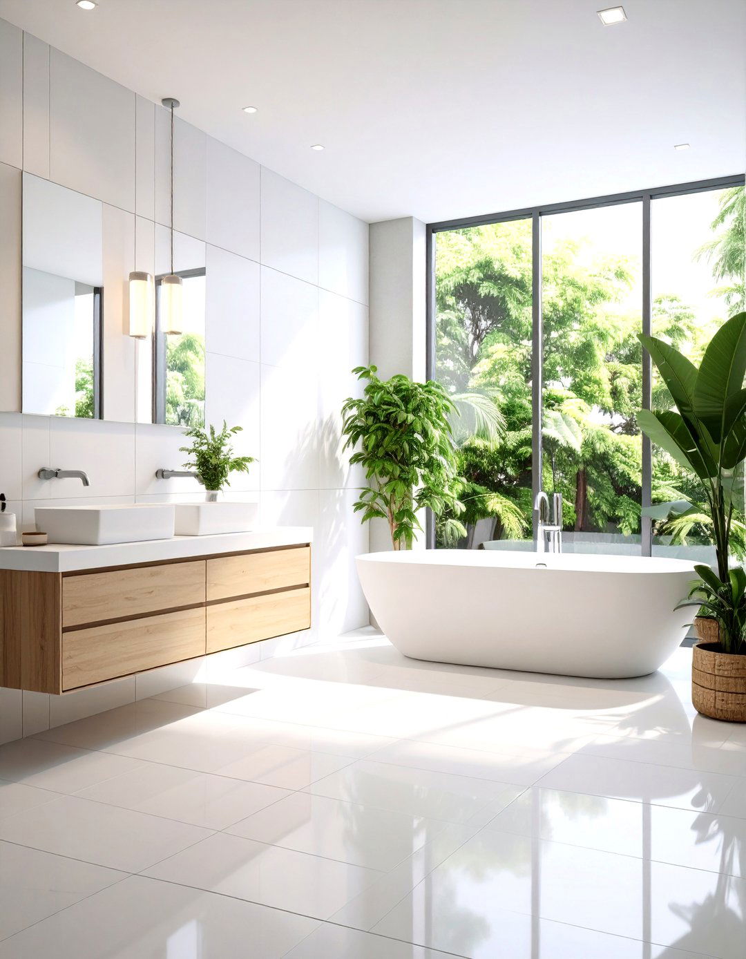 Large White Square Format Tiles - 24 White Tile Bathroom Ideas