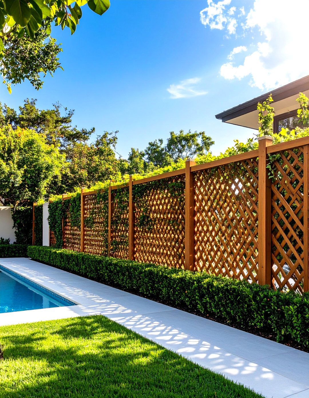Lattice Fence with Dense Plantings - 24 Pool Privacy Ideas