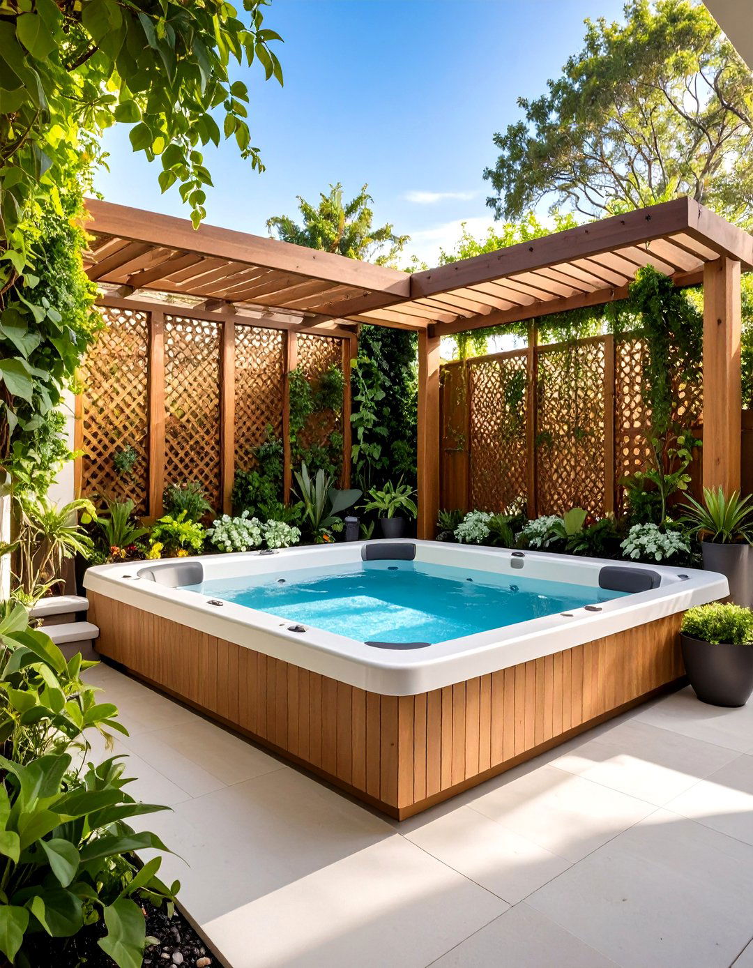 Lattice Panel Garden Screen - 24 Backyard Hot Tub Privacy Ideas