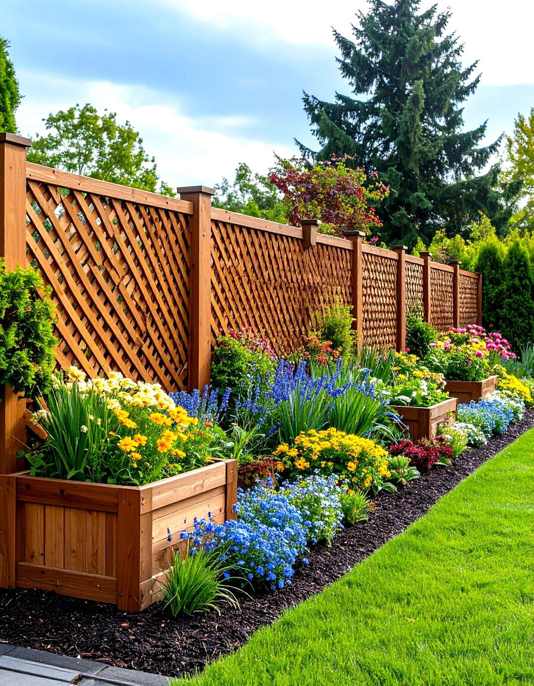 Lattice Privacy Fence with Planter Integration - 24 Dog Fence Ideas