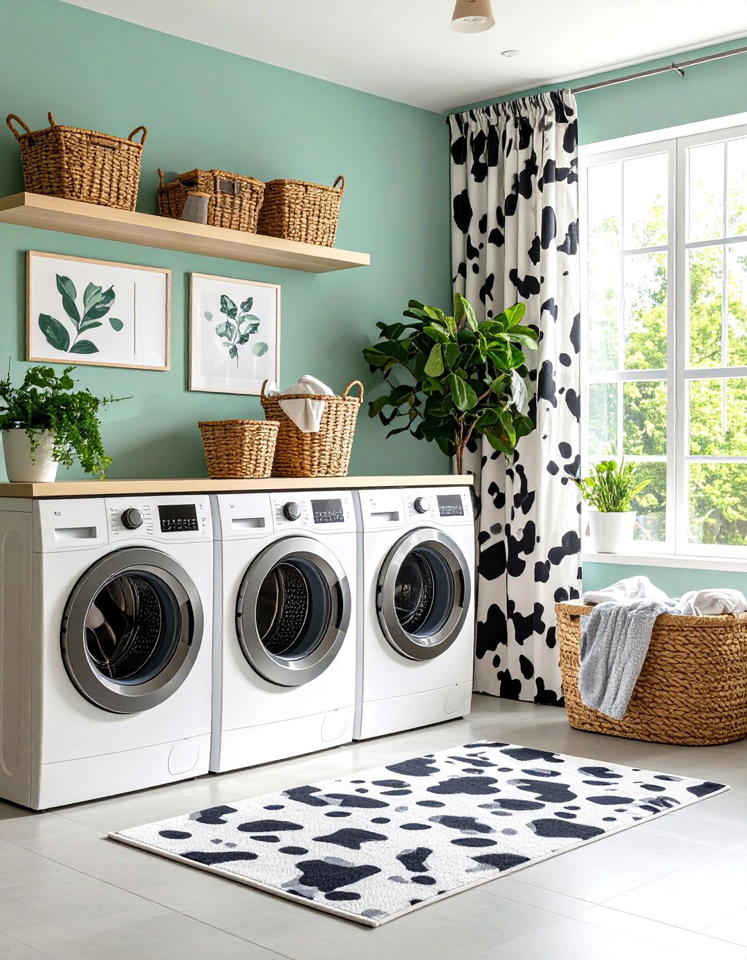 Laundry Room Cow Print Organization Station - 24 Cow Print Room Decor Ideas
