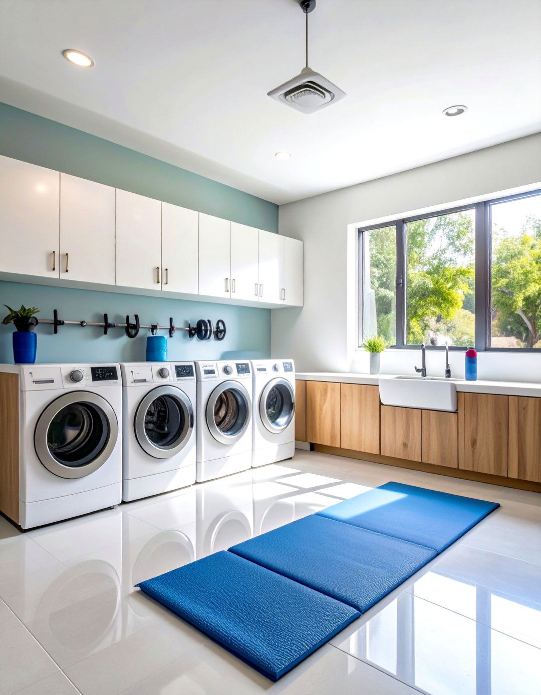 Laundry Room Efficient Space Workout Corner - 24 Small Home Gym Ideas