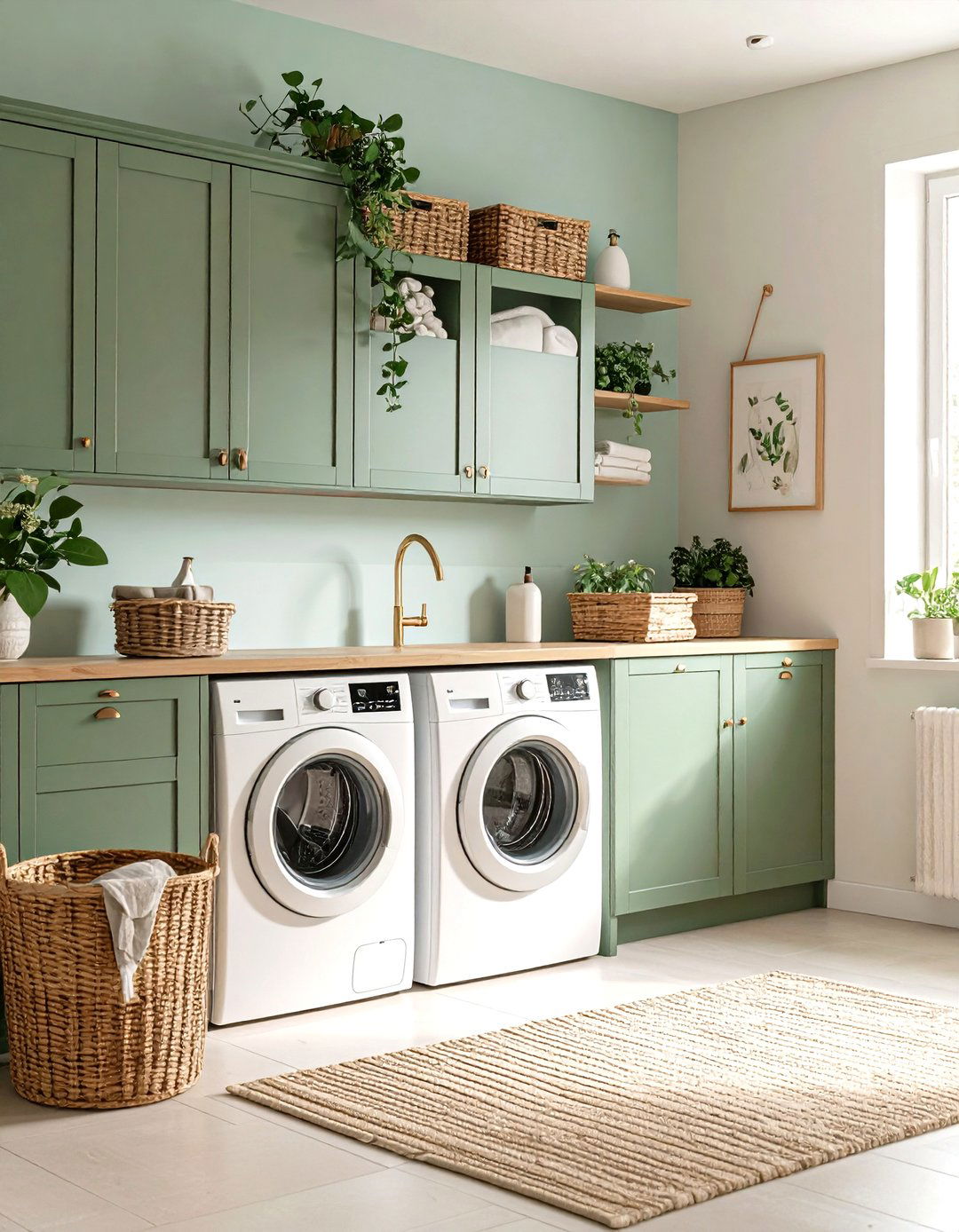 Laundry Room Sage and Cream Efficiency - 24 Warm Color Palettes for Every Room in the House