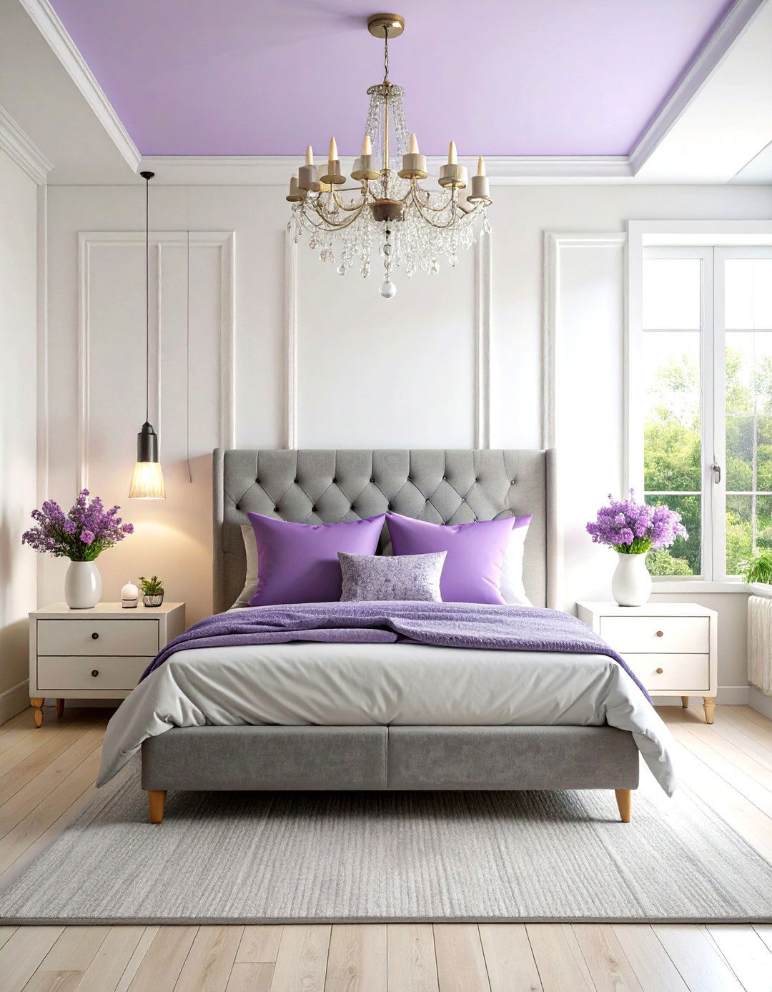 Lavender Ceiling Statement Bedroom - 24 Pastel Bedroom Ideas