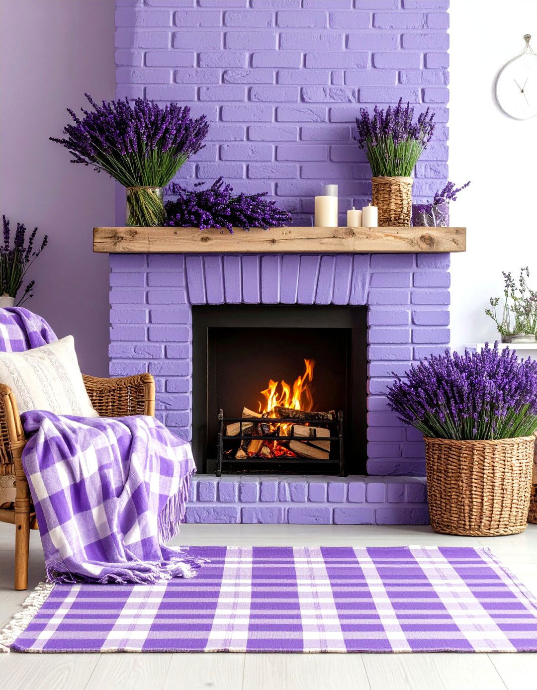 Lavender Painted Brick Fireplace with Provence Inspiration - 24 Painted Brick Fireplace Ideas