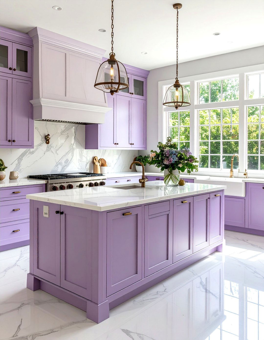 Lavender and White Farmhouse Kitchen - 24 Colorful Kitchen Ideas