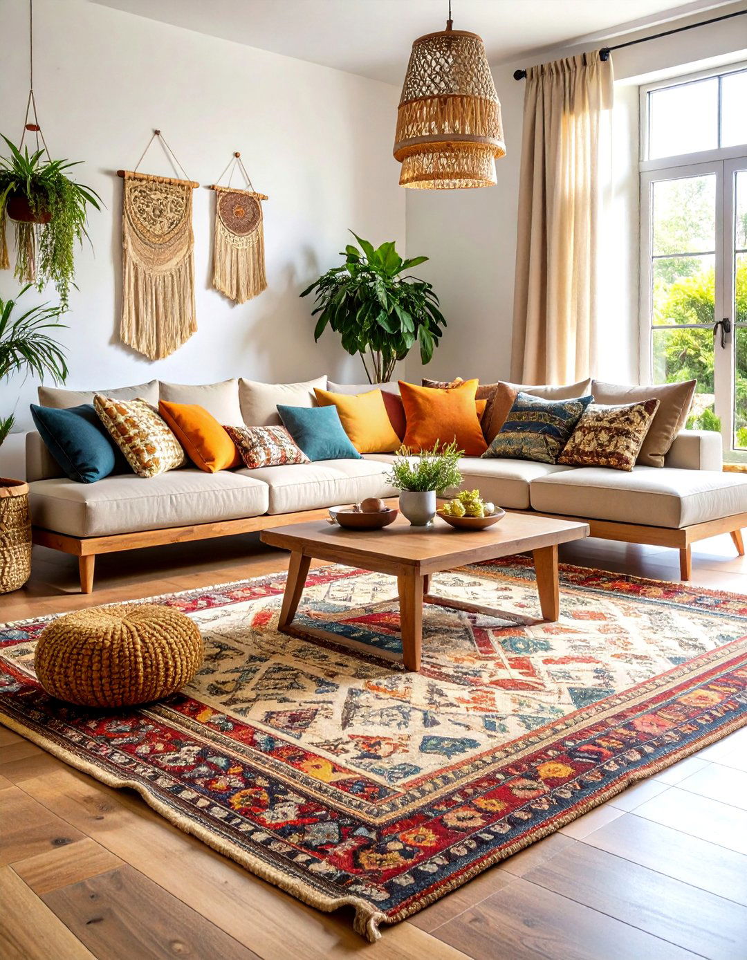 Layered Boho Living Room Styling - 24 Boho Rug Ideas