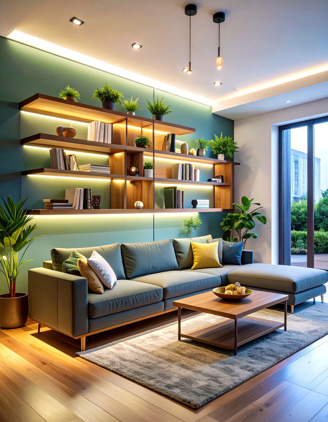 Layered Floating Shelves with Lighting - 24 Tv Accent Wall Ideas
