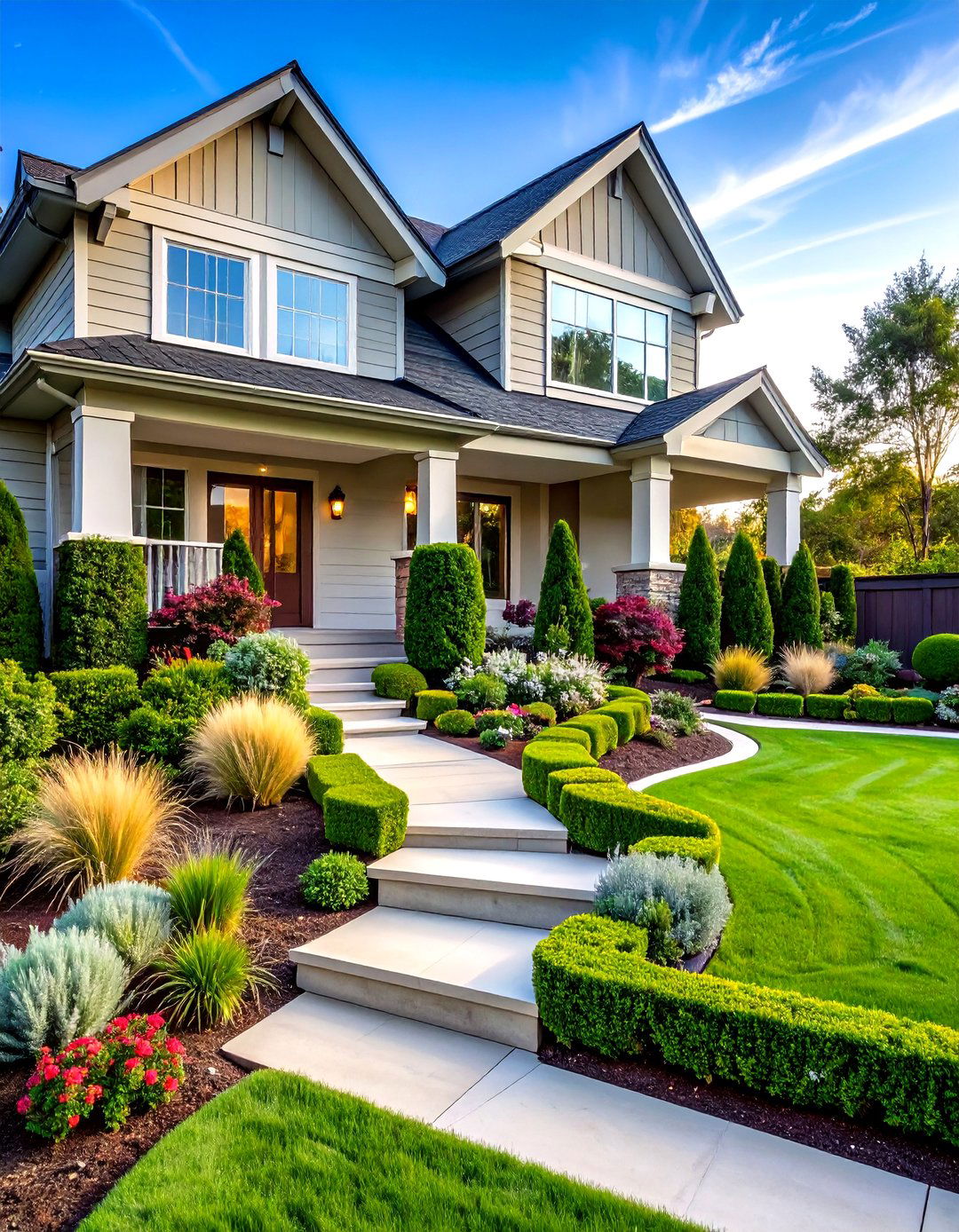 Layered Foundation Landscape Design - 24 Front Yard Boxwood Designs
