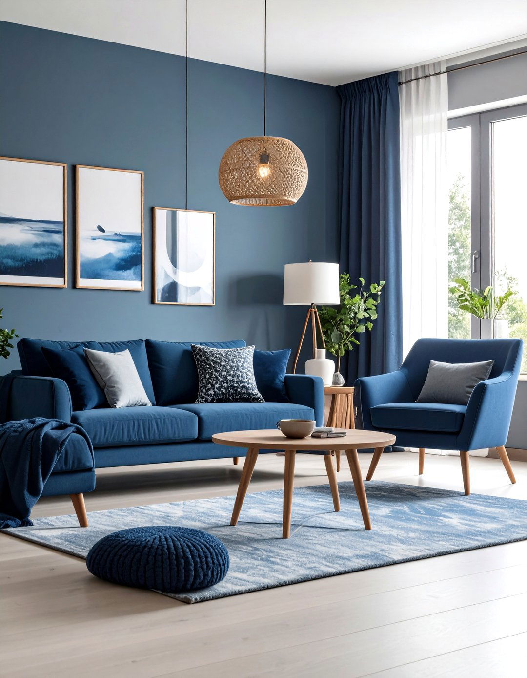Layered Grey Tones with Navy Accessories - 24 Navy Blue and Grey Living Room Ideas