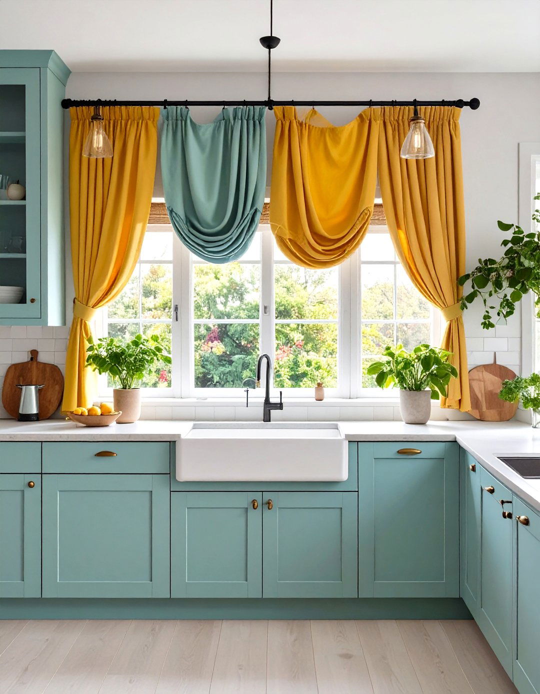 Layered Kitchen Valance with Mixed Textures - 24 Kitchen Valance Ideas