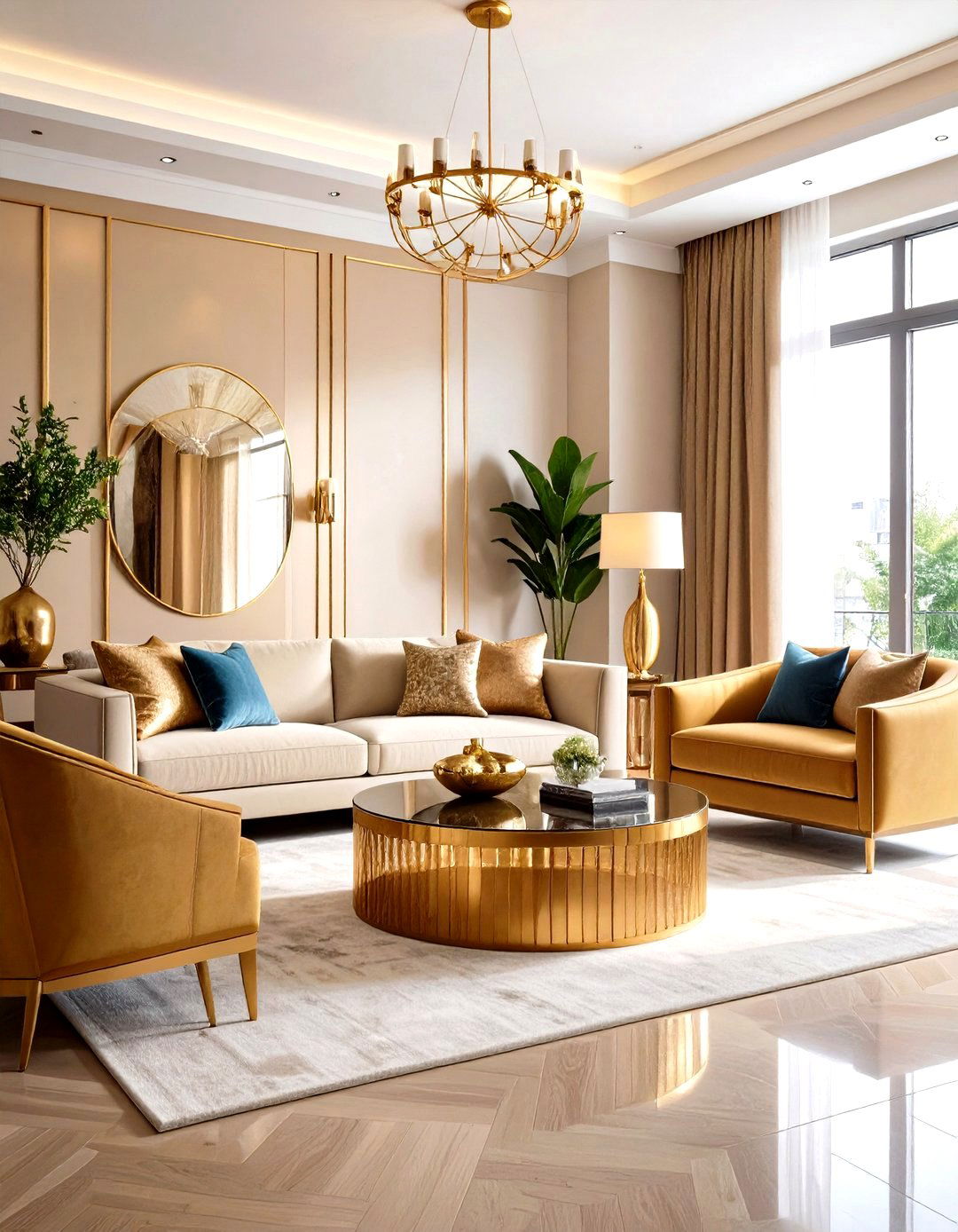 Layered Metallic Finish Sophistication - 24 Glam Living Room Ideas
