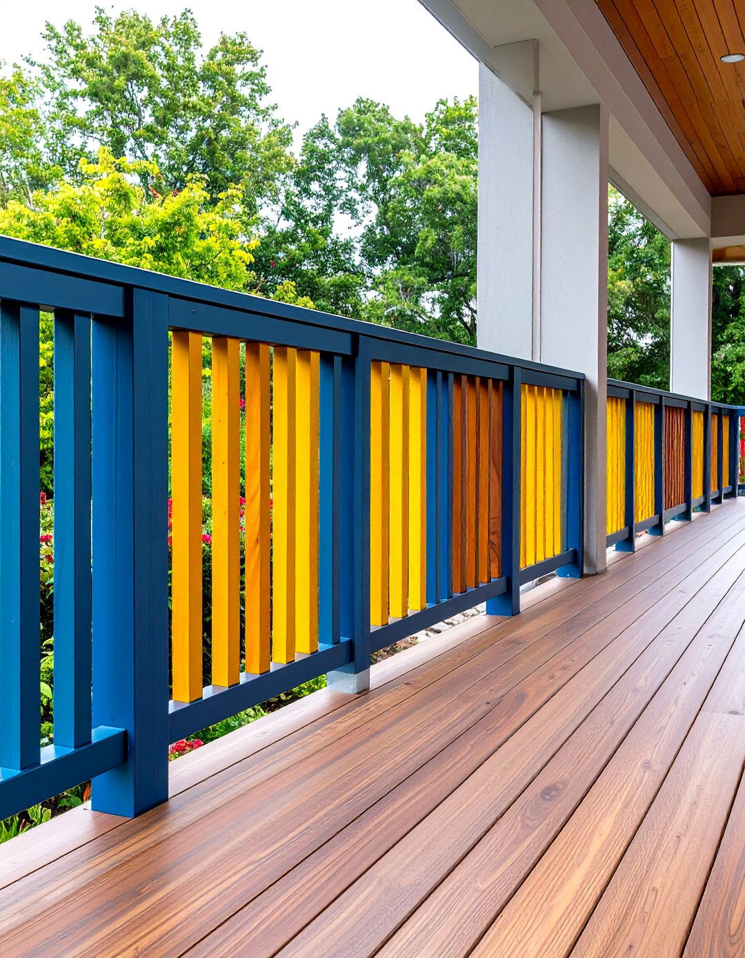 Layered Mixed Material Horizontal Design - 24 Horizontal Deck Railing Ideas