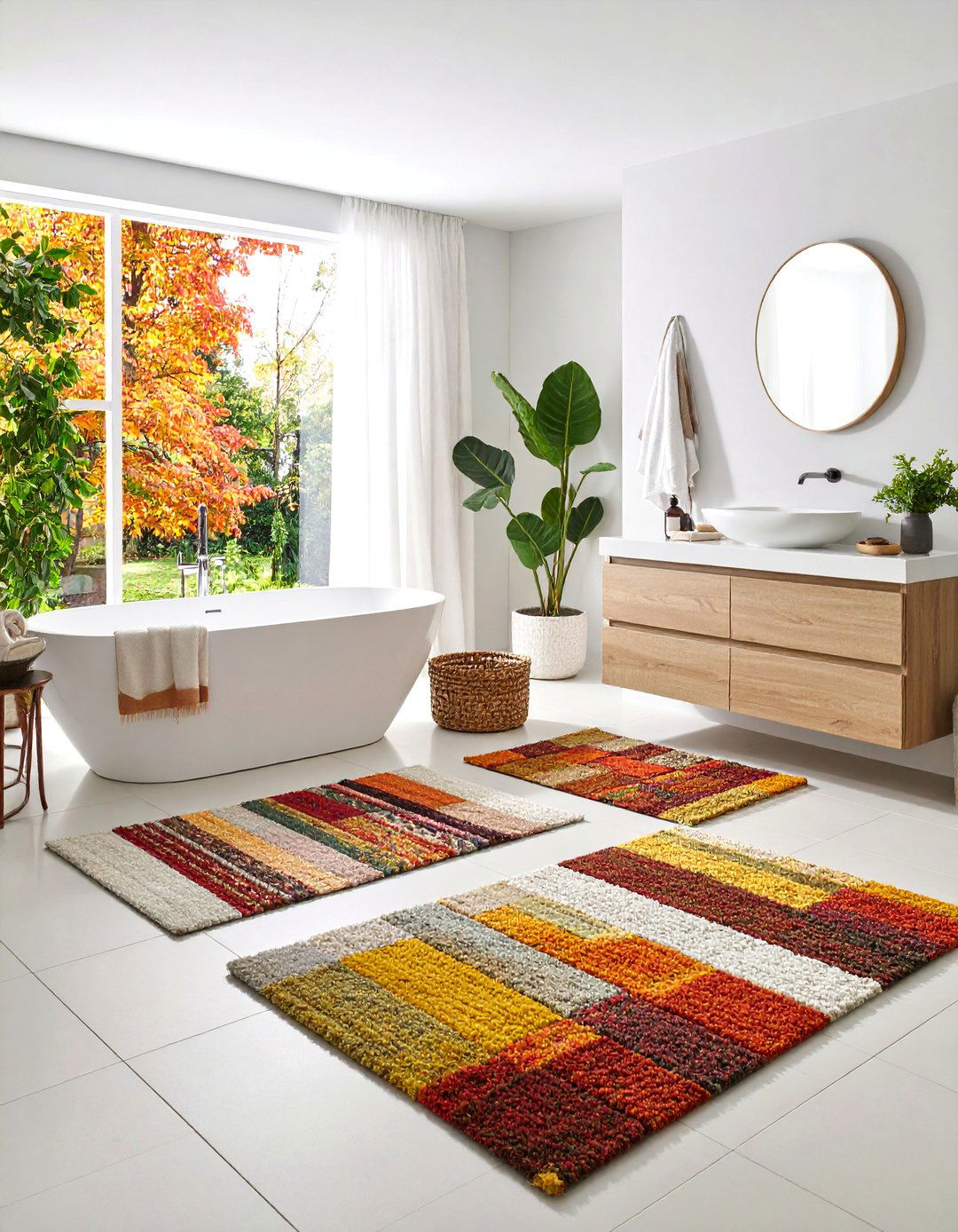Layered Multi Rug Bathroom Design - 24 Bathroom Rug Ideas