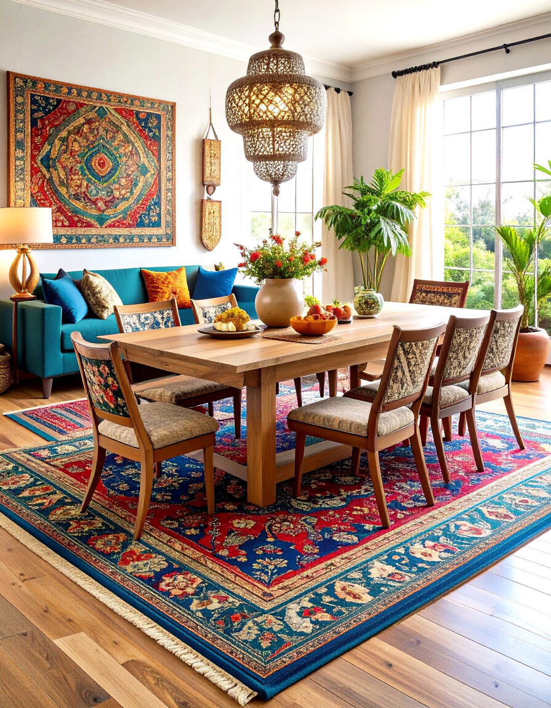 Layered Persian Rugs - 24 Boho Dining Room Ideas