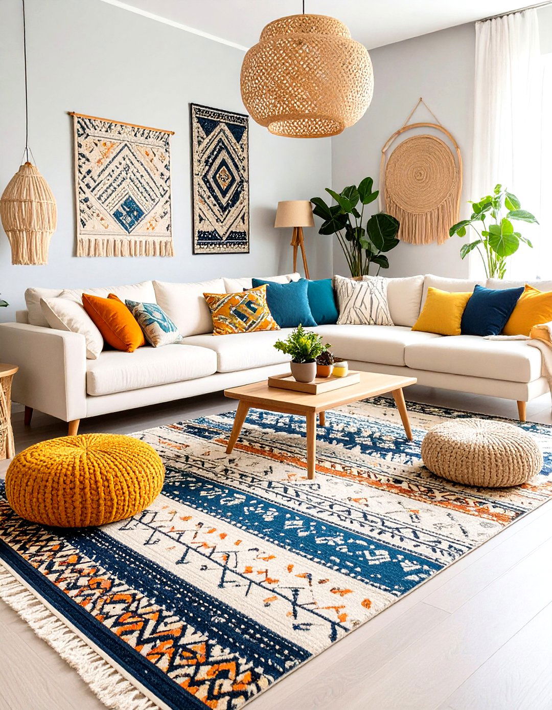 Layered Rug Mastery - 24 Black and White Boho Living Room Ideas