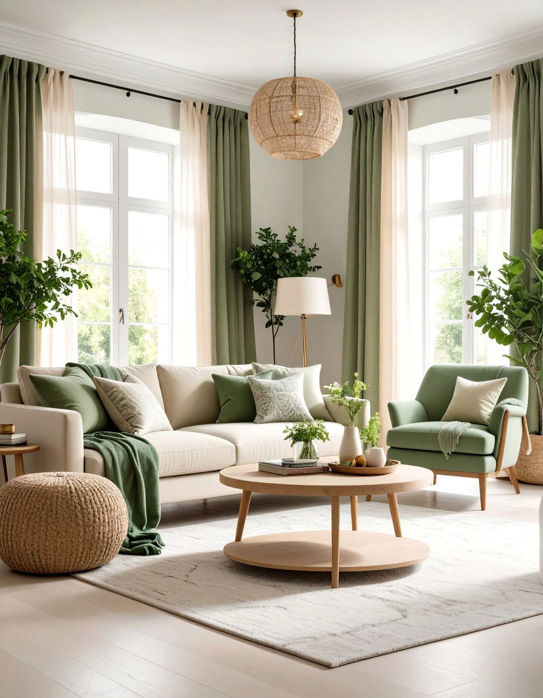 Layered Sage Green Textiles and Cream Base - 24 sage green and cream living room ideas