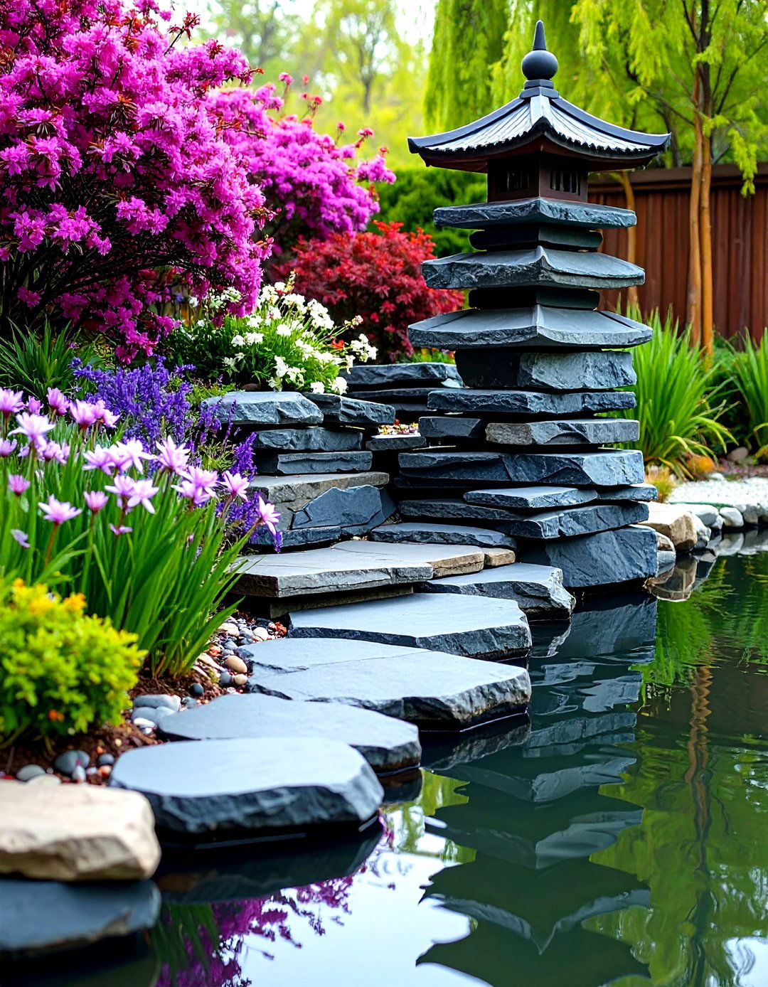 Layered Slate Stacking - 24 Pond Edging Ideas