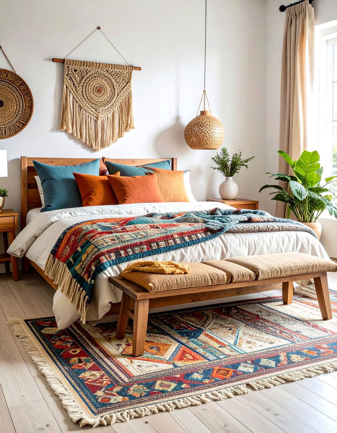 Layered Textile Bedroom Sanctuary - 24 Boho Farmhouse Decor Ideas