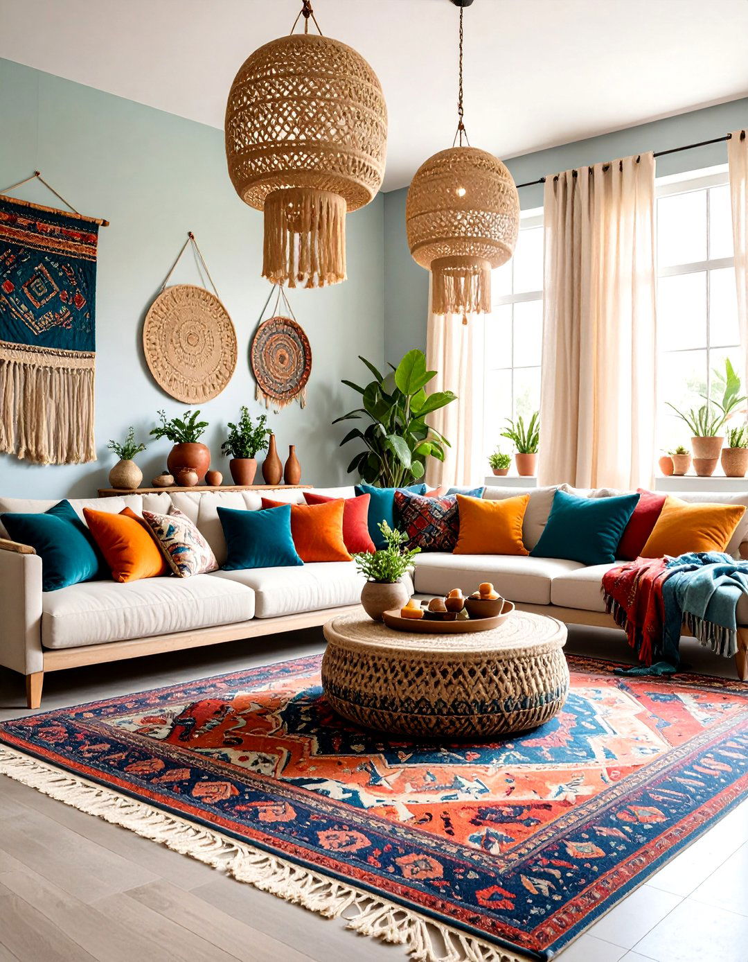 Layered Textile Bohemian Living Room - 24 Bohemian Moroccan Living Room Ideas