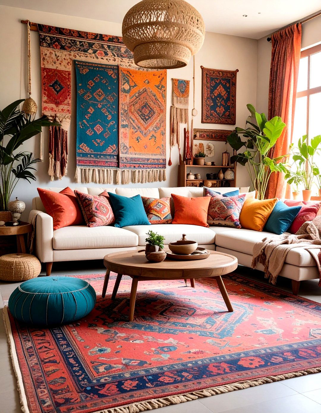 Layered Textile Living Room - 24 Boho Living Room Ideas