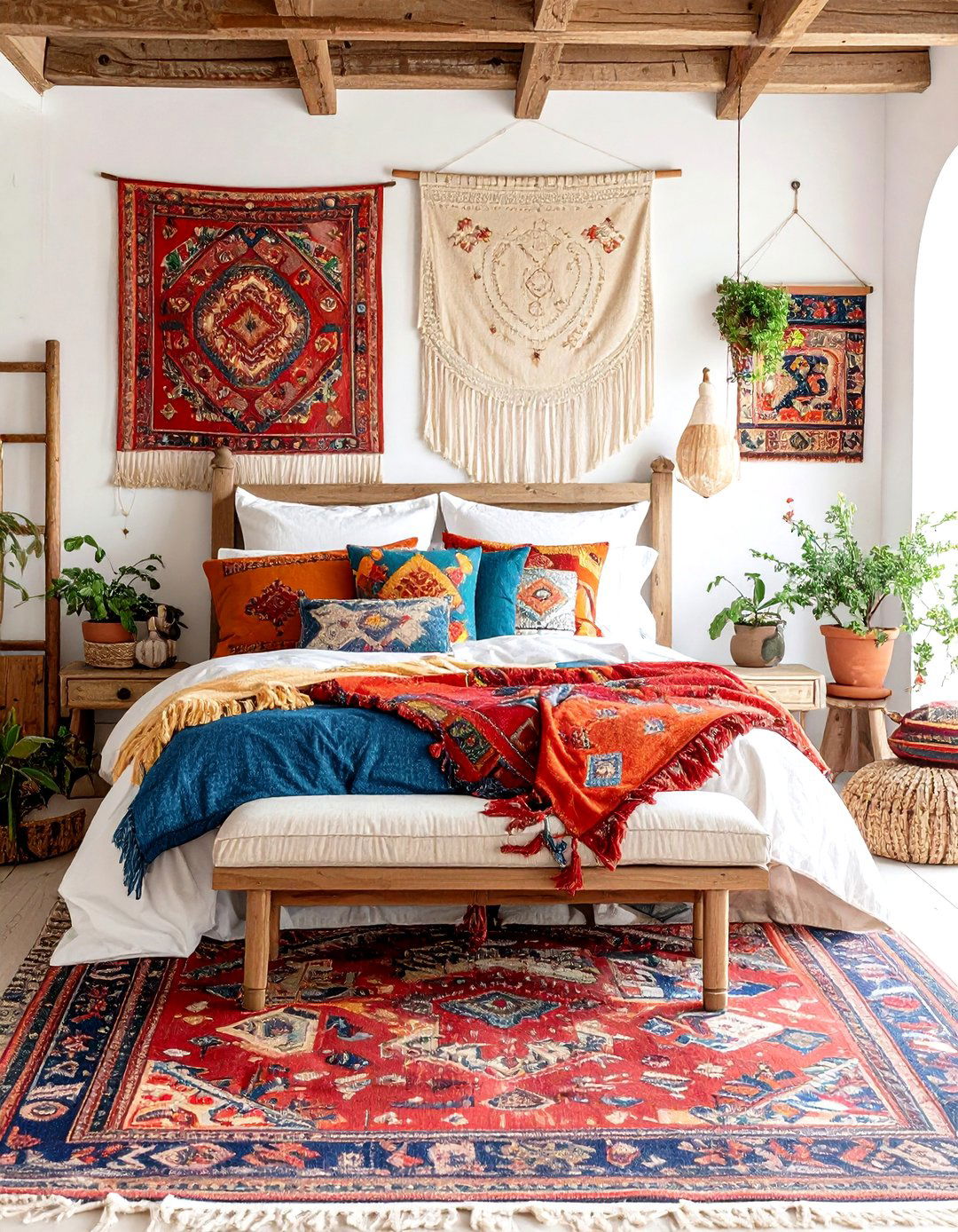 Layered Textile Paradise with Global Influences - 24 Boho Beach Bedroom Ideas
