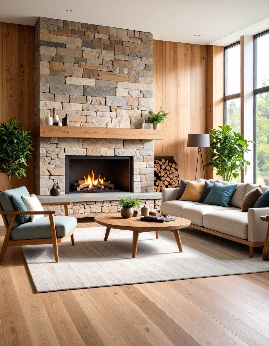 Layered Texture Background Fireplace - 24 Mid-century Modern Fireplace Ideas