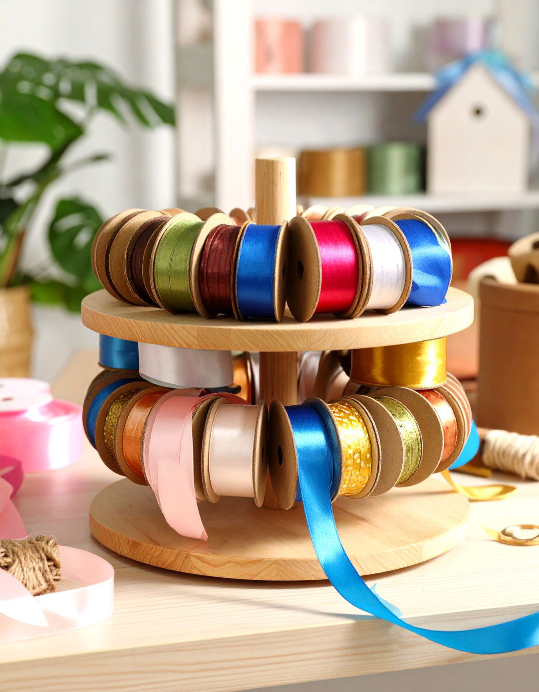 Lazy Susan Rotating Ribbon Station - 24 Ribbon Storage Ideas