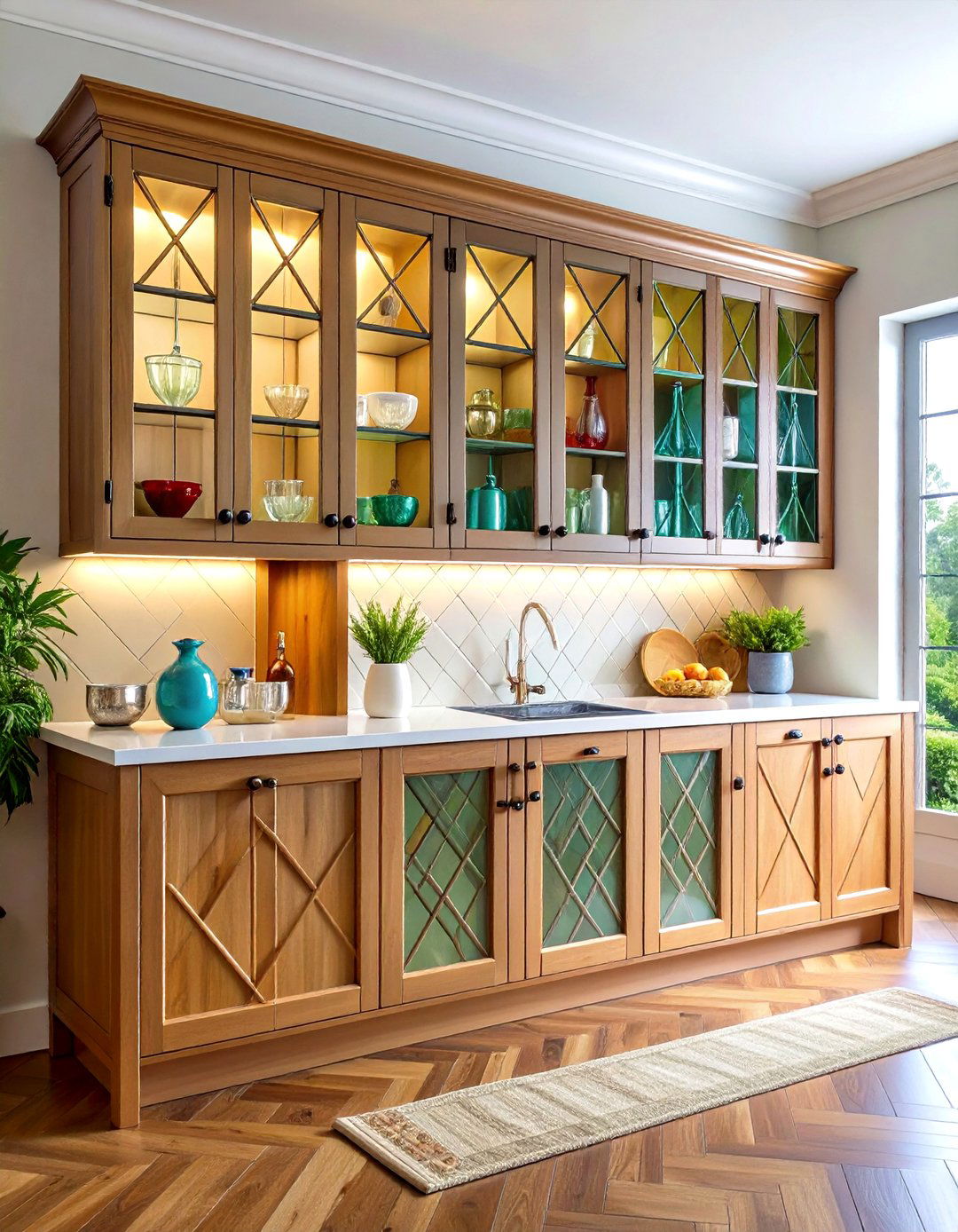 Leaded Glass Cabinet Doors - 24 Tudor Kitchen Ideas