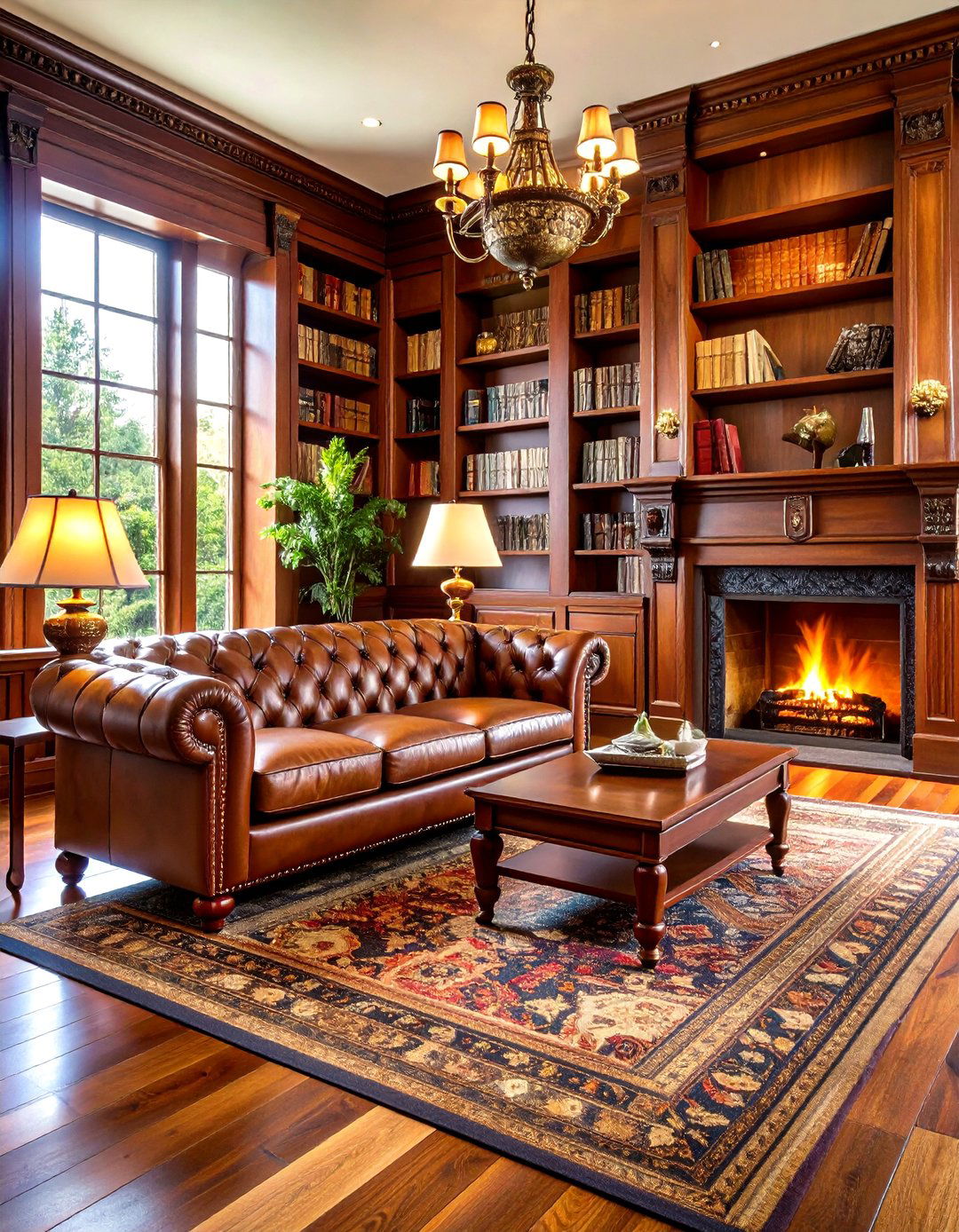 Leather Focused Traditional Living Room - 24 Men's Living Room Ideas