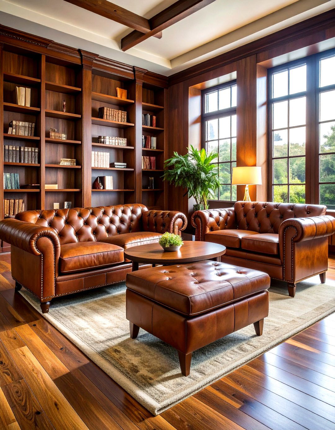 Leather Furniture Accents - 24 Rustic Home Office Ideas
