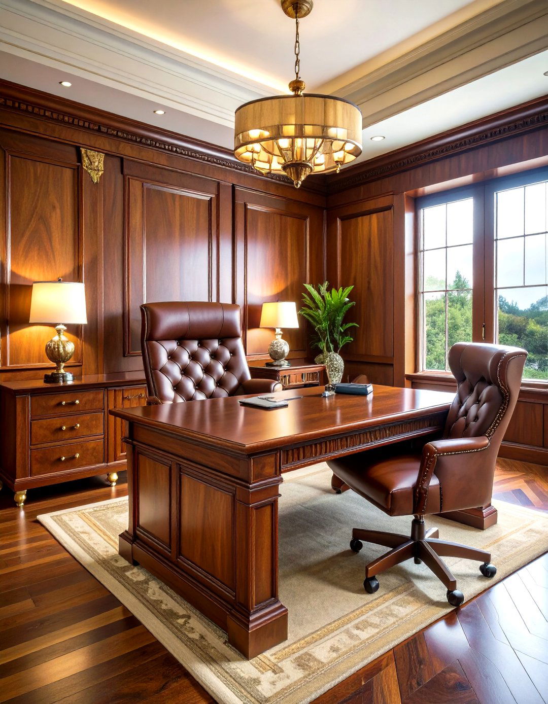 Leather and Wood Executive Suite - 24 Home Office Ideas for Him