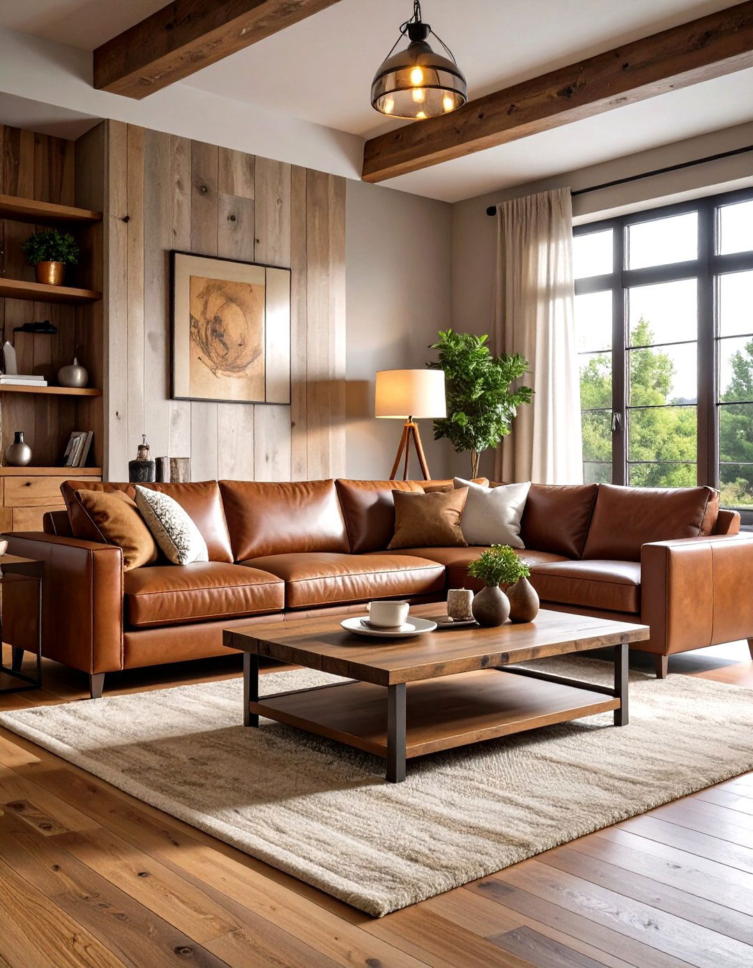 Leather and Wood Fall Living Room - 24 Fall Living Room Ideas