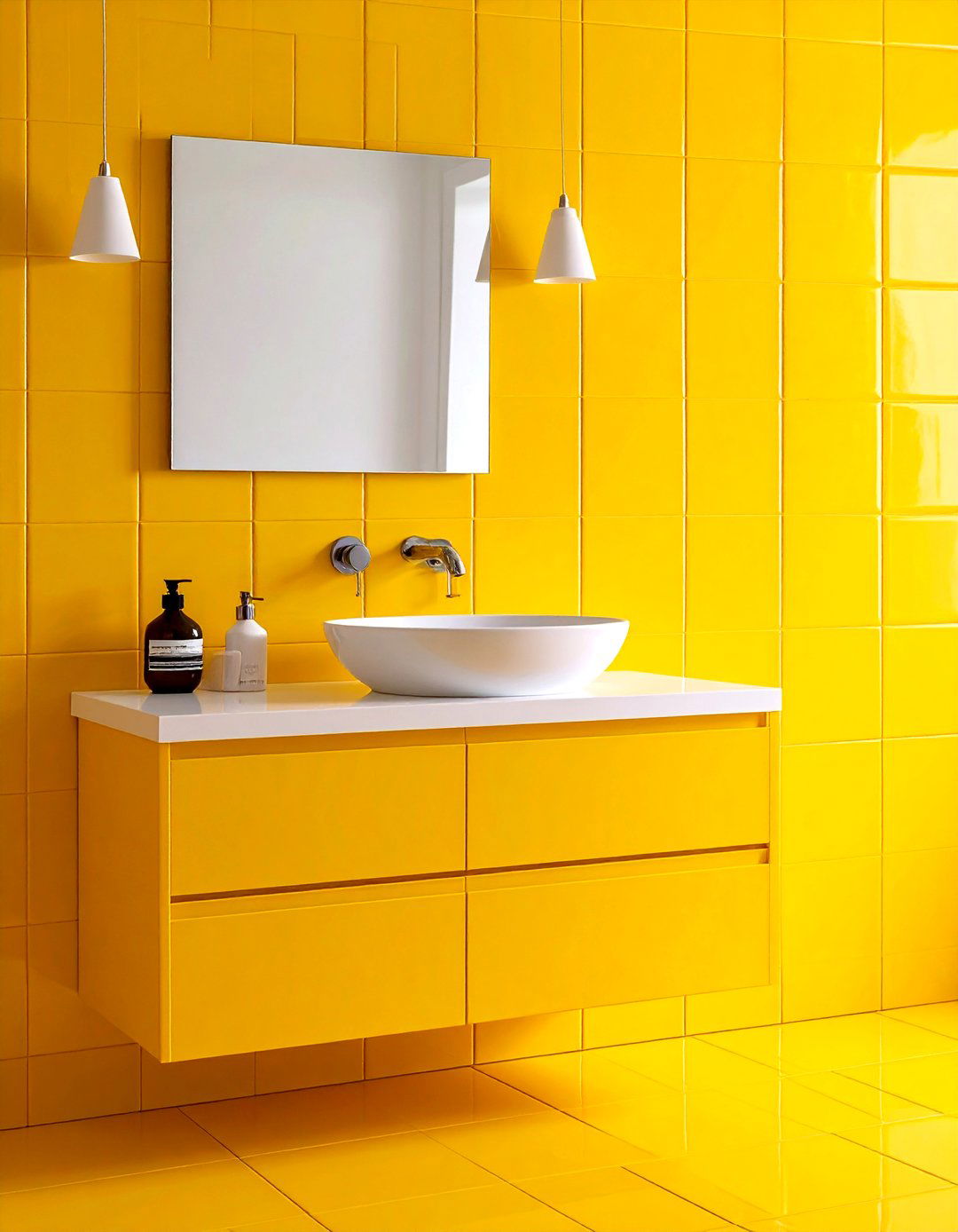Lemon Yellow Modern Minimalist Design - 24 Yellow Bathroom Ideas